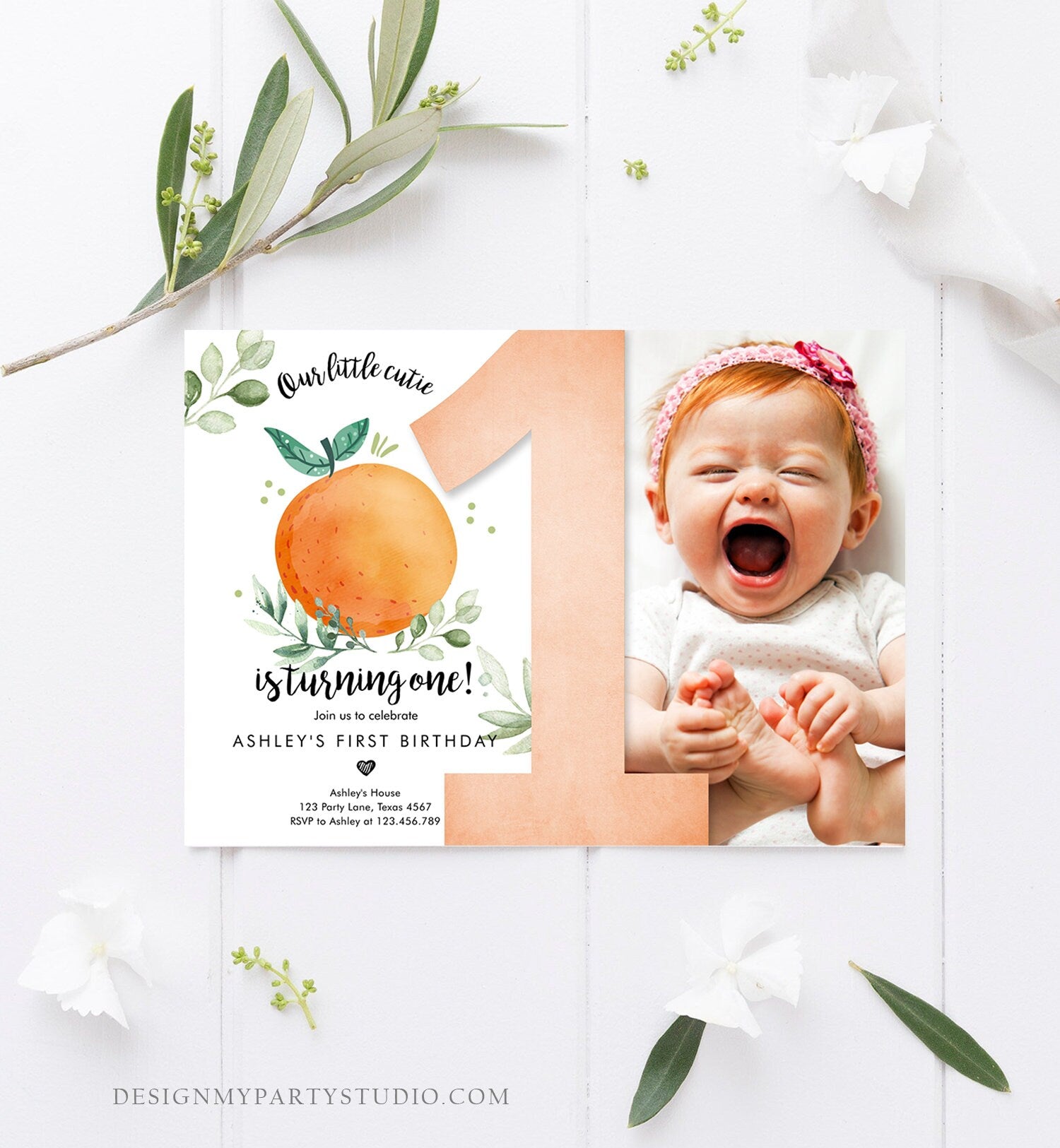 Editable Little Cutie Birthday Invitation Clementine Oranges Party Boy Girl Orange Invitation Citrus Download Printable Corjl Template 0330