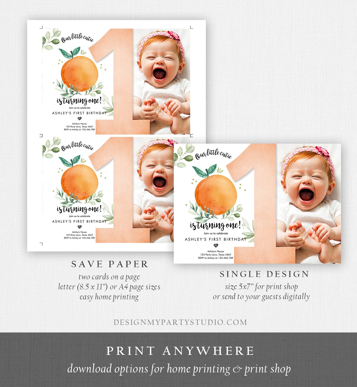 Editable Little Cutie Birthday Invitation Clementine Oranges Party Boy Girl Orange Invitation Citrus Download Printable Corjl Template 0330