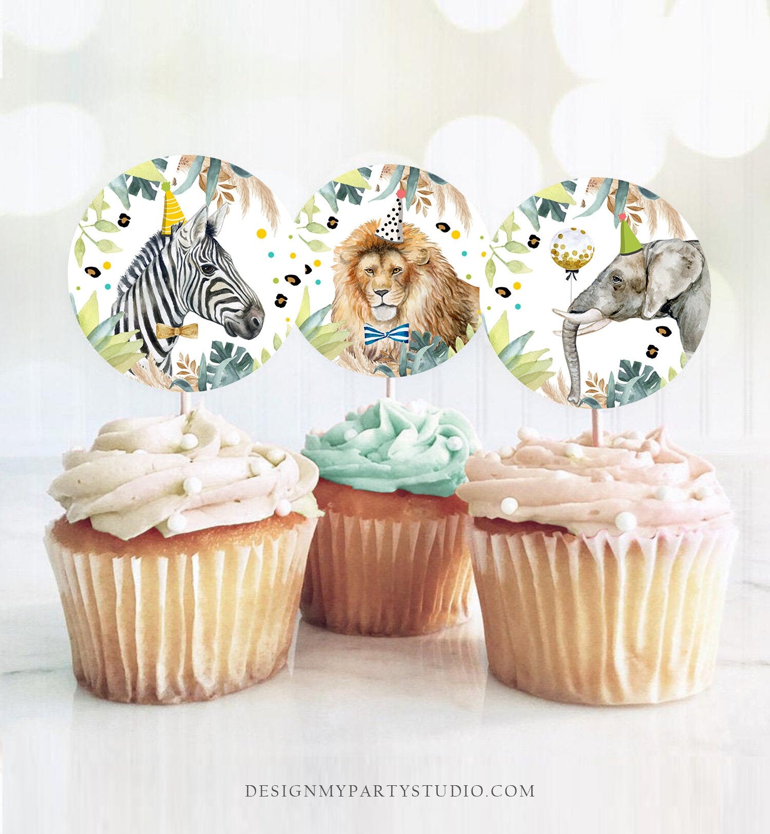 Party Animals Cupcake Toppers Favor Tags Birthday Party Decoration Safari Animals Zoo Birthday Wild One download Digital PRINTABLE 0417