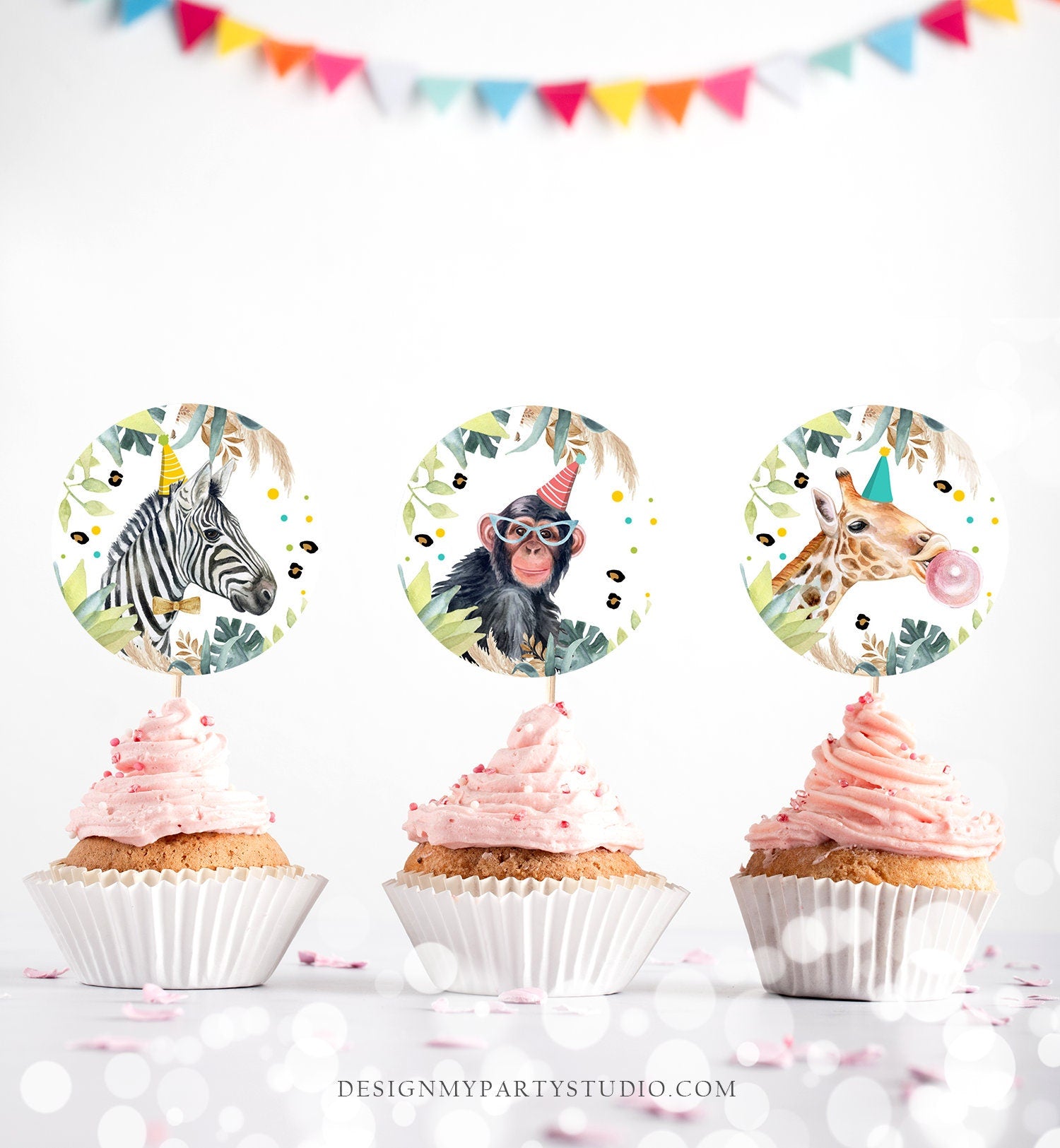 Party Animals Cupcake Toppers Favor Tags Birthday Party Decoration Safari Animals Zoo Birthday Wild One download Digital PRINTABLE 0417