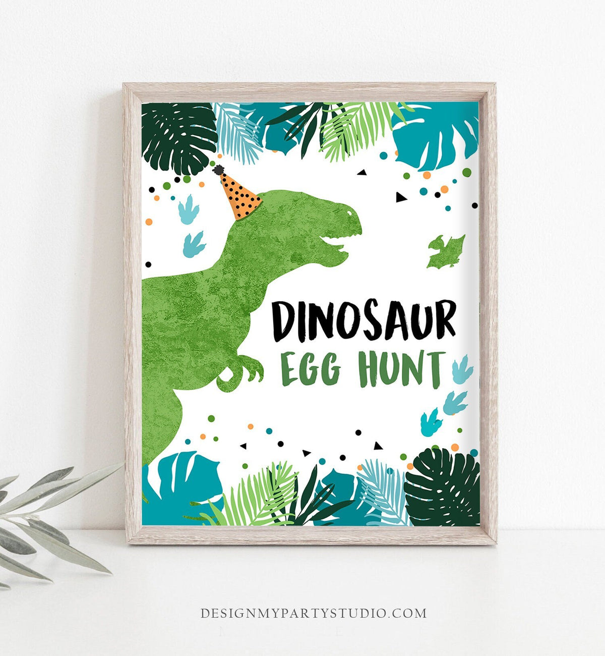 Dinosaur Egg Hunt Sign Table Decor Dino Egg Sign Prehistoric Party Boy Green Gold Favor Table Jungle Dino Party Sign T-Rex Printable 0389