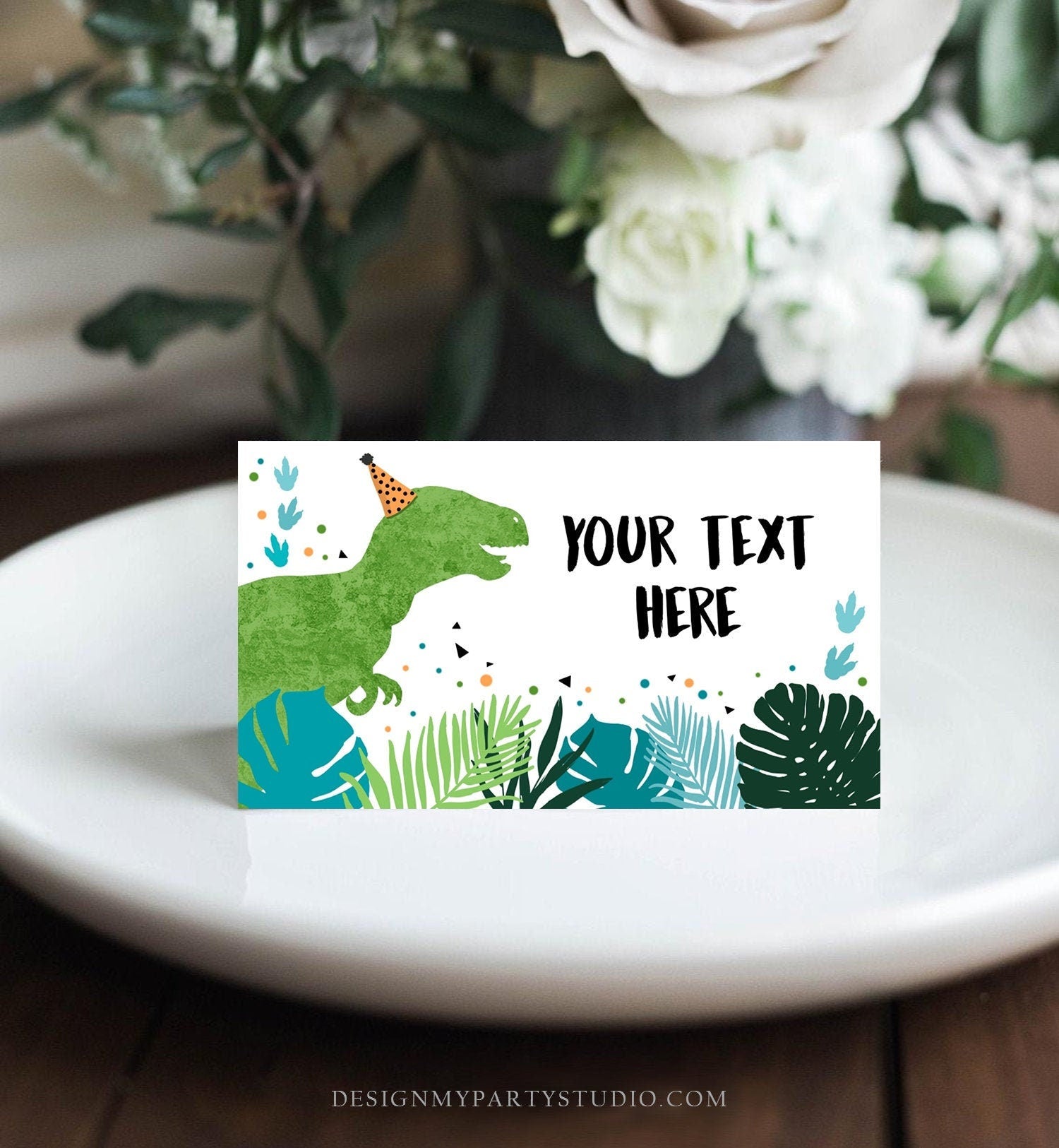 Editable Dinosaur Food Labels Dinosaur Party Place Card Tent Card Escort Card Green Dino Birthday Boy T-Rex Instant Template Printable 0389