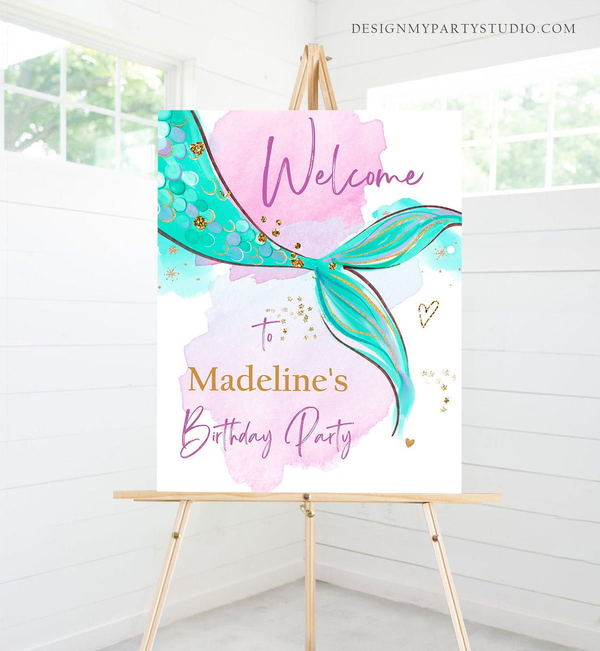 Editable Mermaid Welcome Sign Mermaid Birthday Sign Girl Mermaid Tail Birthday Decor Welcome Under The Sea Template Corjl PRINTABLE 0403