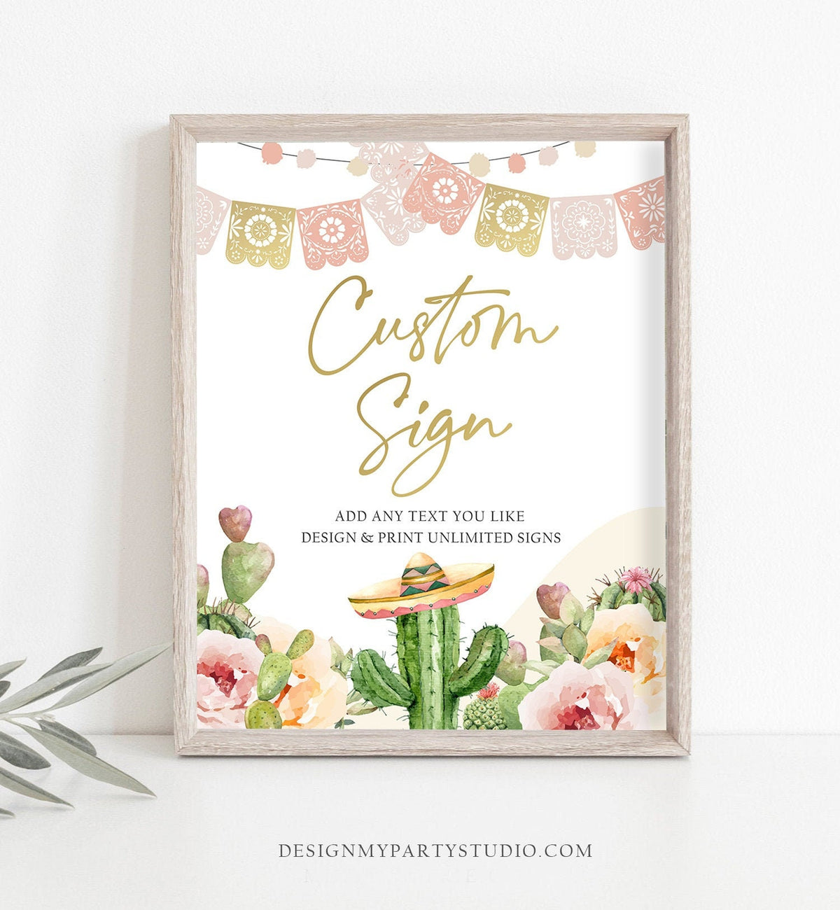 Editable Custom Sign Fiesta Cactus Sign Fiesta Decor Succulent Table Sign Shower Decor Mexican Watercolor Corjl Template Printable 8x10 0419