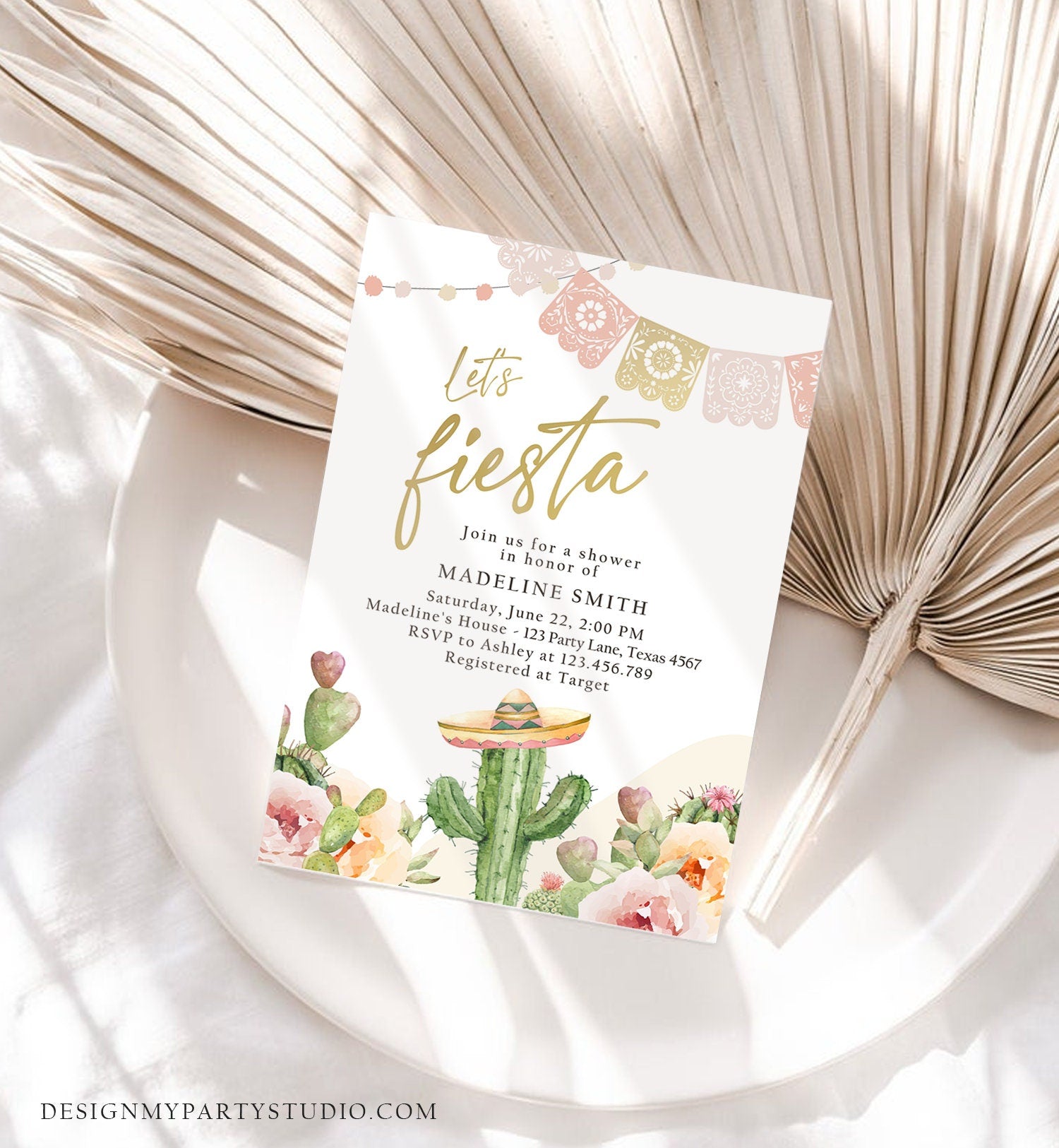 Editable Fiesta Bridal Shower Invitation Couples Shower Mexican Cactus Succulent Boho Desert Floral Printable Invitation Template Corjl 0419