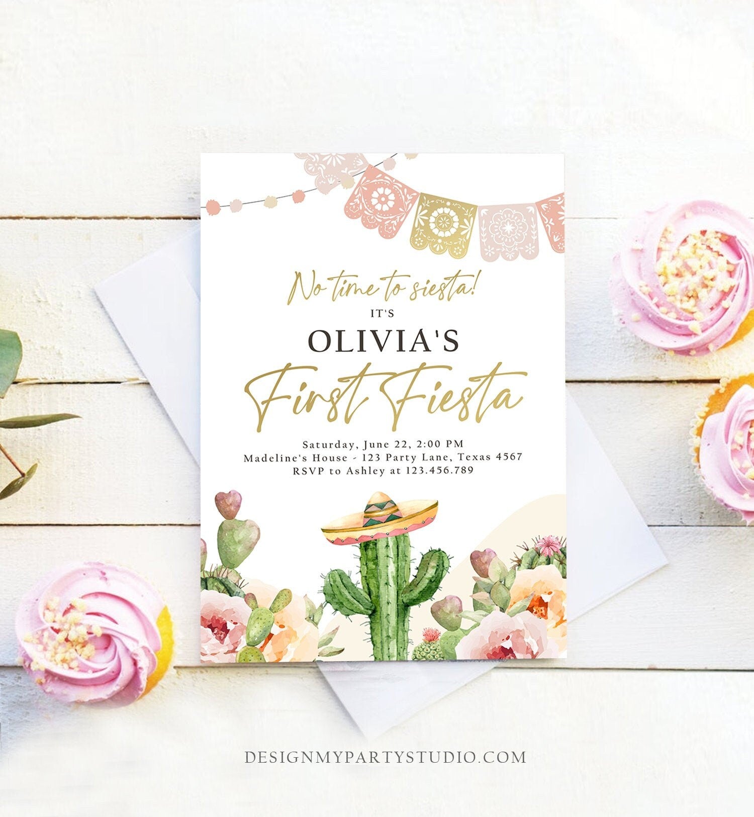 Editable Fiesta Invitation First Fiesta Birthday Boho Mexican Cactus Succulent Desert Floral Girl Printable Invitation Template Corjl 0419