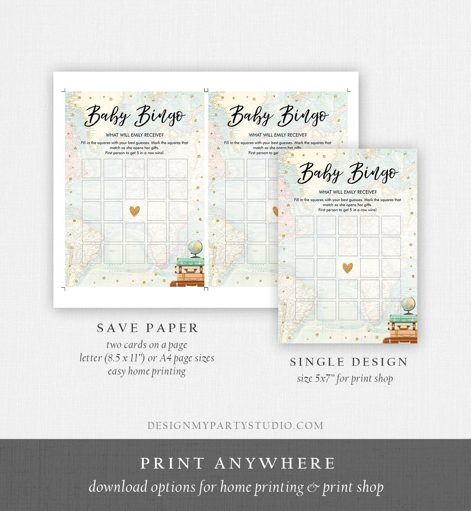 Editable Baby Bingo Baby Shower Game Card Travel Adventure Journey Sprinkle Couples Activity Download Template Corjl Printable 0263