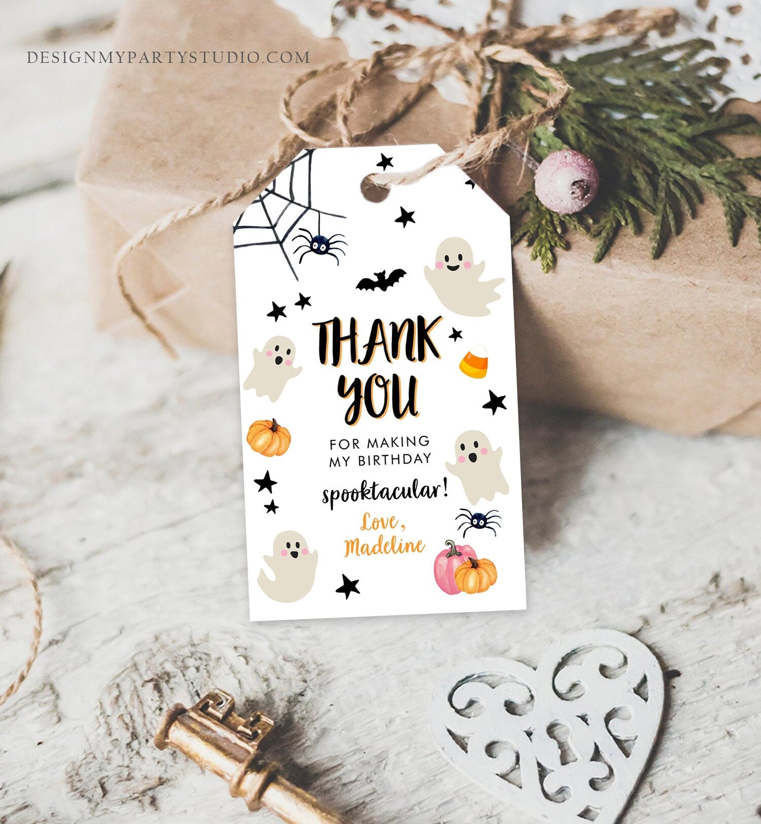 Editable Halloween Birthday Thank You Favor Tags Costume Party Girl Pink Spooktacular Ghost Party Download Printable Template Corjl 0418