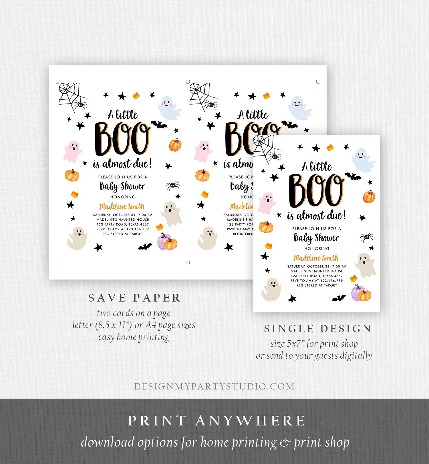 Editable Boo Baby Shower Invitation Cute Halloween Baby Shower Costume Party Pastel Ghost Neutral Digital Evite Template Printable 0418