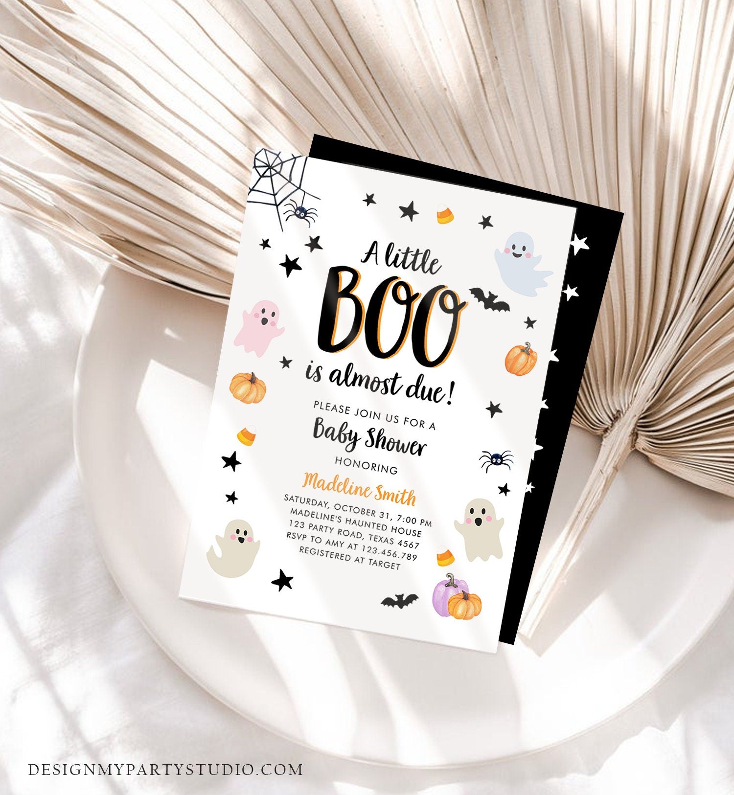 Editable Boo Baby Shower Invitation Cute Halloween Baby Shower Costume Party Pastel Ghost Neutral Digital Evite Template Printable 0418