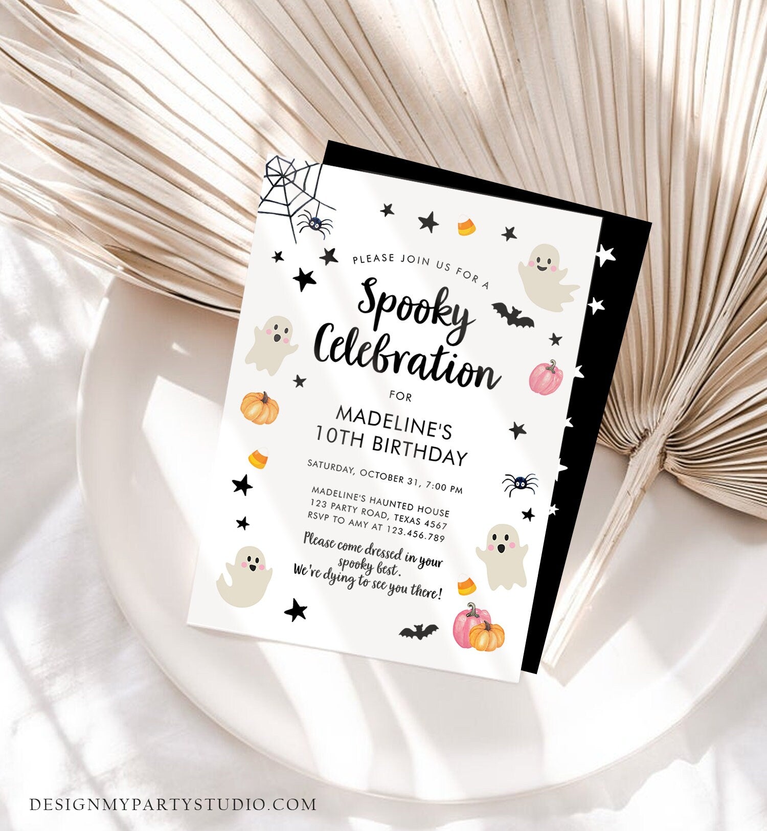 Editable Halloween Party Invitation Pink Ghost Costume Party Halloween Birthday Spooktacular Pink Digital Download Template Printable 0418