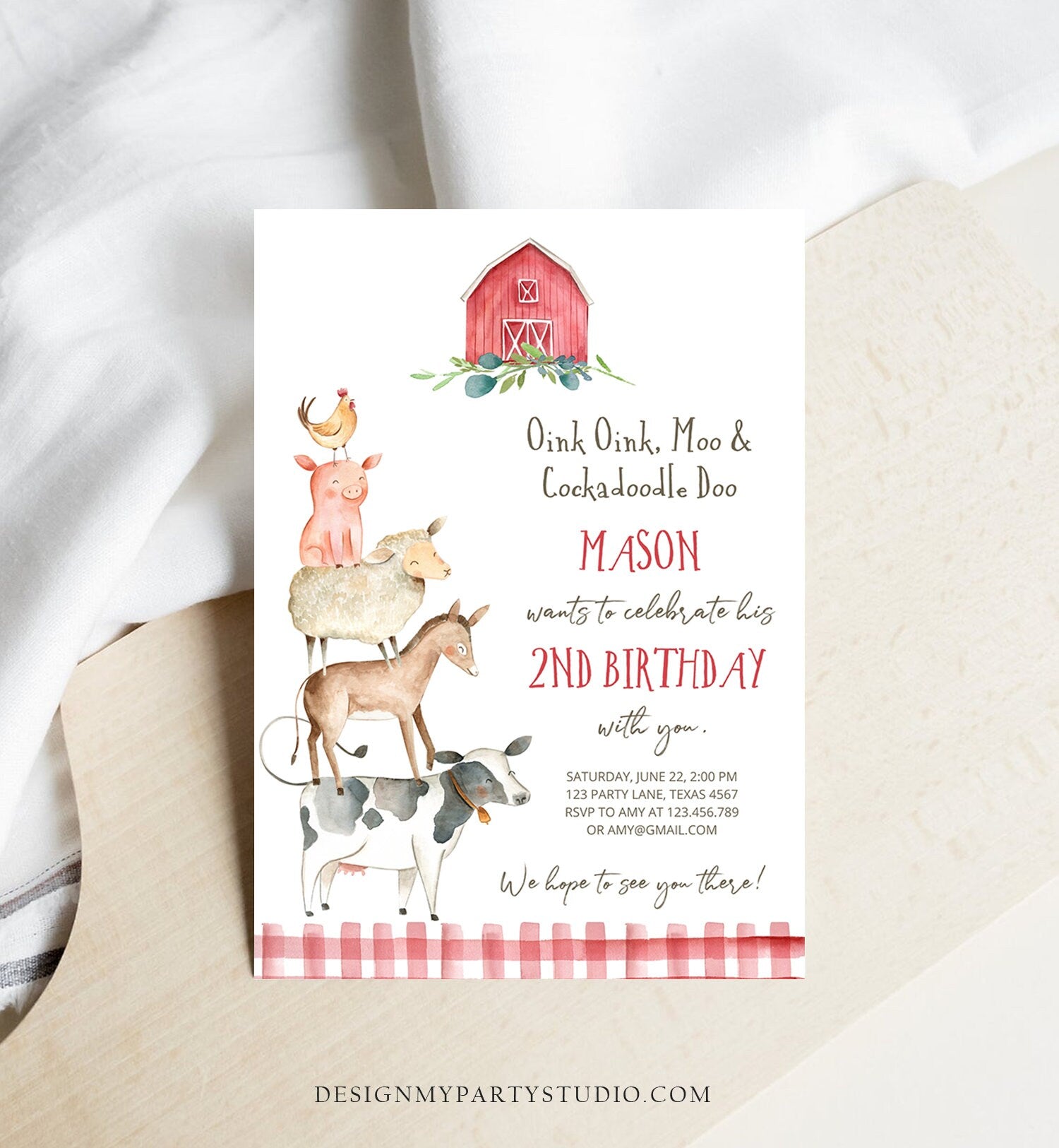 Editable Farm Animals Birthday Invitation Boy Party Animals Boy Barnyard Birthday Party Digital Download Evite Template Printable 0155