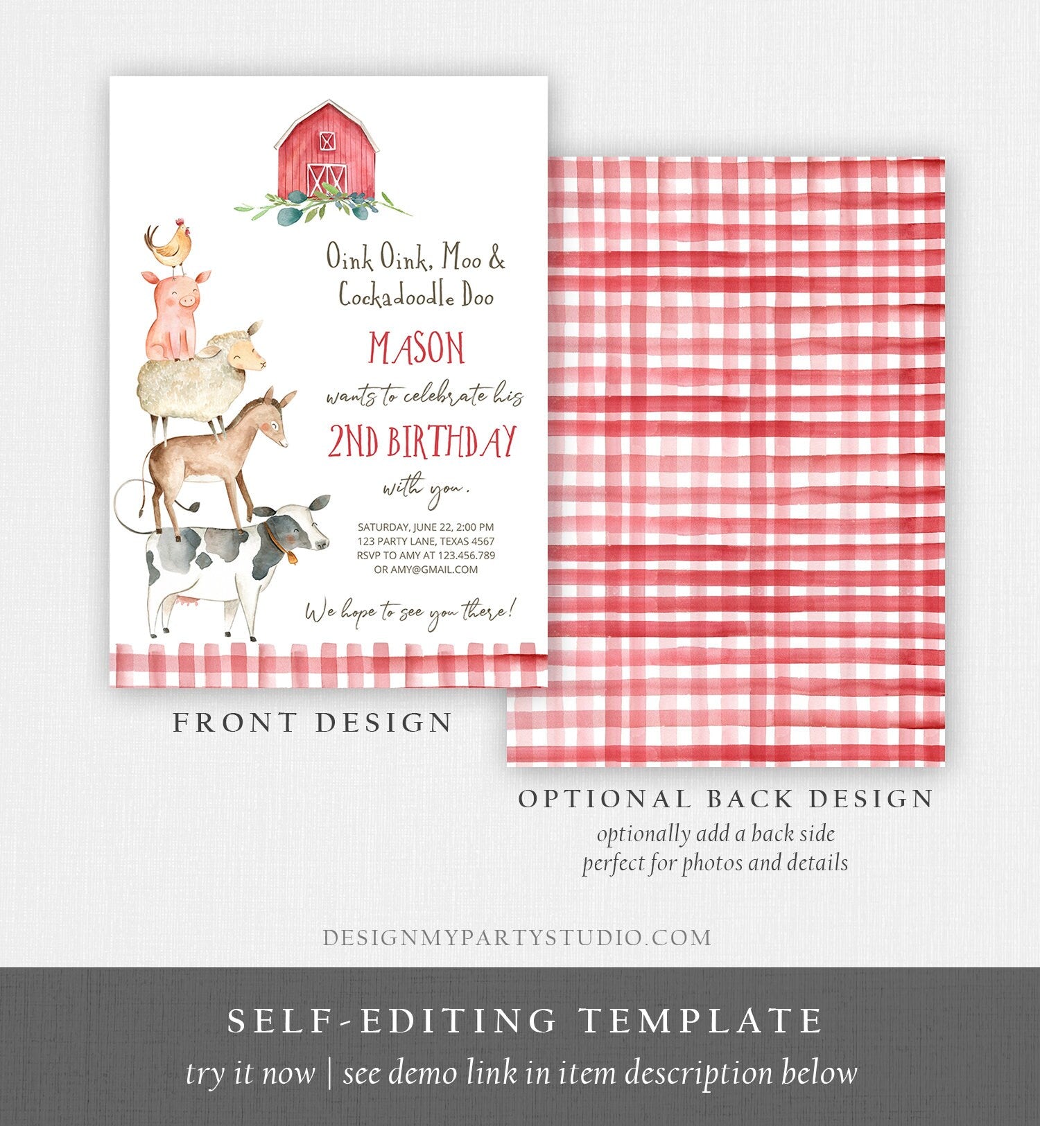 Editable Farm Animals Birthday Invitation Boy Party Animals Boy Barnyard Birthday Party Digital Download Evite Template Printable 0155