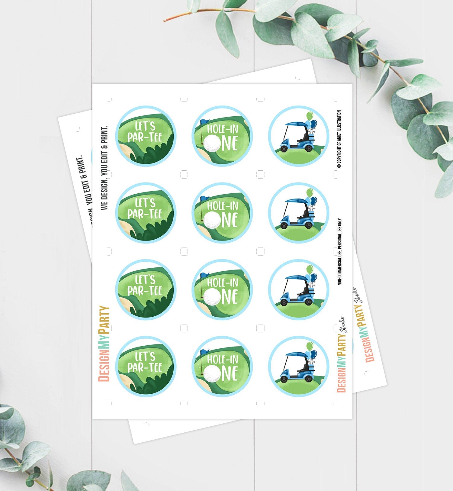 Hole in One Cupcake Toppers Golf Birthday Boy Golfing Birthday Par-tee Favor Tags First Birthday Golfing Boy Download Digital PRINTABLE 0405