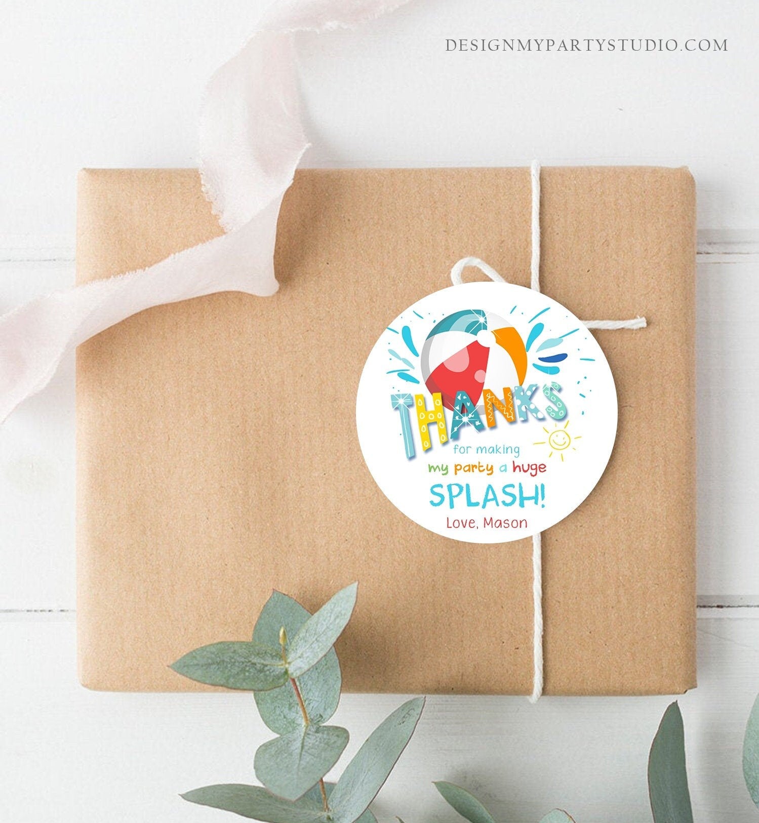 Editable Pool Party Thank You Tags Splish Splash Birthday Bash Boy Red Favor Tag Label Round Square Sticker Corjl Template Printable 0169