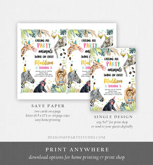 Editable Party Animals Birthday Invitation Wild One Animals Invitation Zoo Safari Animals Girl Download Printable Invite Template Corjl 0417