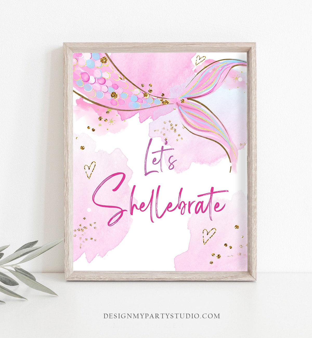 Let&#39;s Shellebrate Sign Mermaid Birthday Sign Table Decor Mermaid Party Under The Sea Favor Sign Pink Purple Instant Download Printable 0403