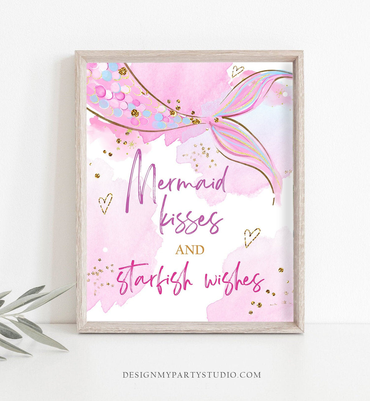 Mermaid Kisses Starfish Wishes Sign Mermaid Birthday Table Decor Mermaid Party Under The Sea Pink Purple Instant Download PRINTABLE 0403