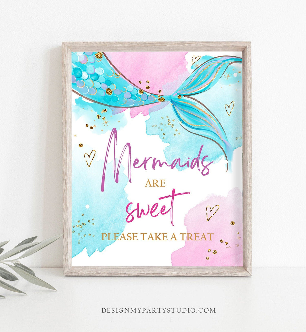 Mermaids are Sweet Sign Birthday Sign Table Decor Mermaid Take A Treat Sign Party Under The Sea Blue Favors Instant Download Printable 0403