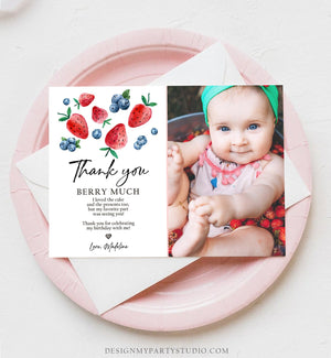 Editable Blueberry Strawberry Thank You Card Berry First Birthday Berry Sweet Farmers Market berries Download Printable Template Corjl 0399