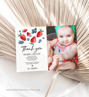 Editable Blueberry Strawberry Thank You Card Berry First Birthday Berry Sweet Farmers Market berries Download Printable Template Corjl 0399