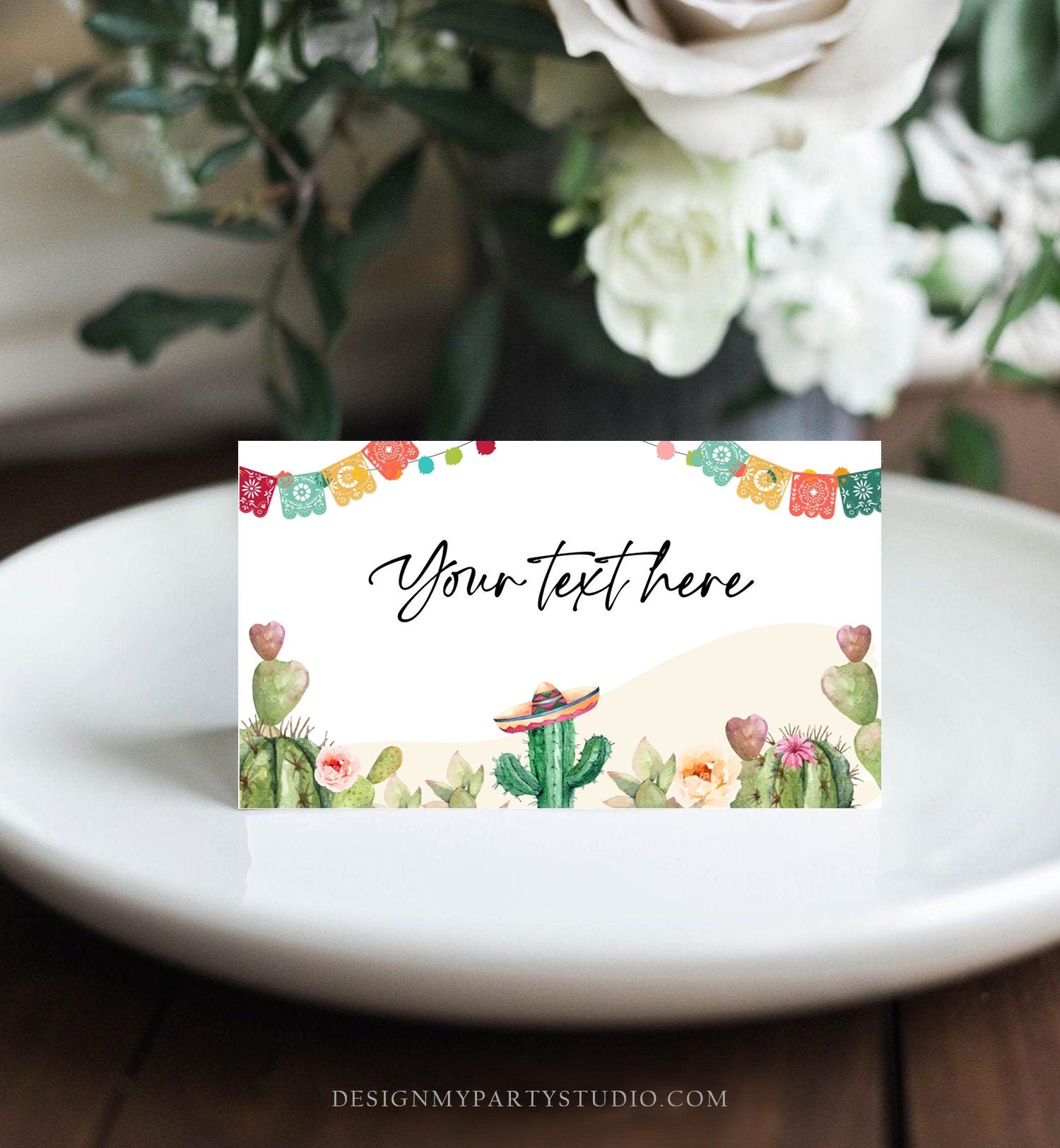 Editable Fiesta Cactus Food Labels Fiesta Party Place Card Tent Card Desert Floral Mexican Birthday Decor Digital Template Printable 0404