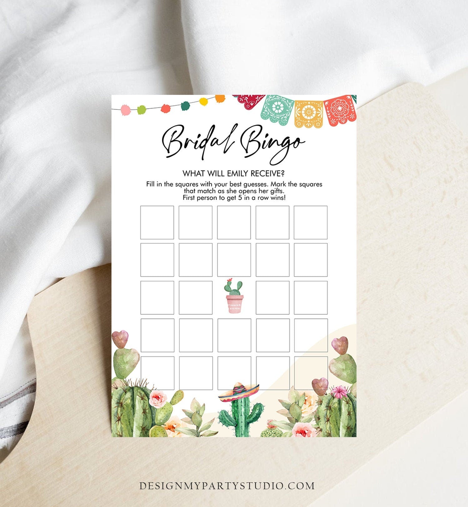 Editable Bridal Bingo Bridal Shower Game Cactus Fiesta Mexican Coed Shower Games Succulent Wedding Activity Corjl Template Printable 0404