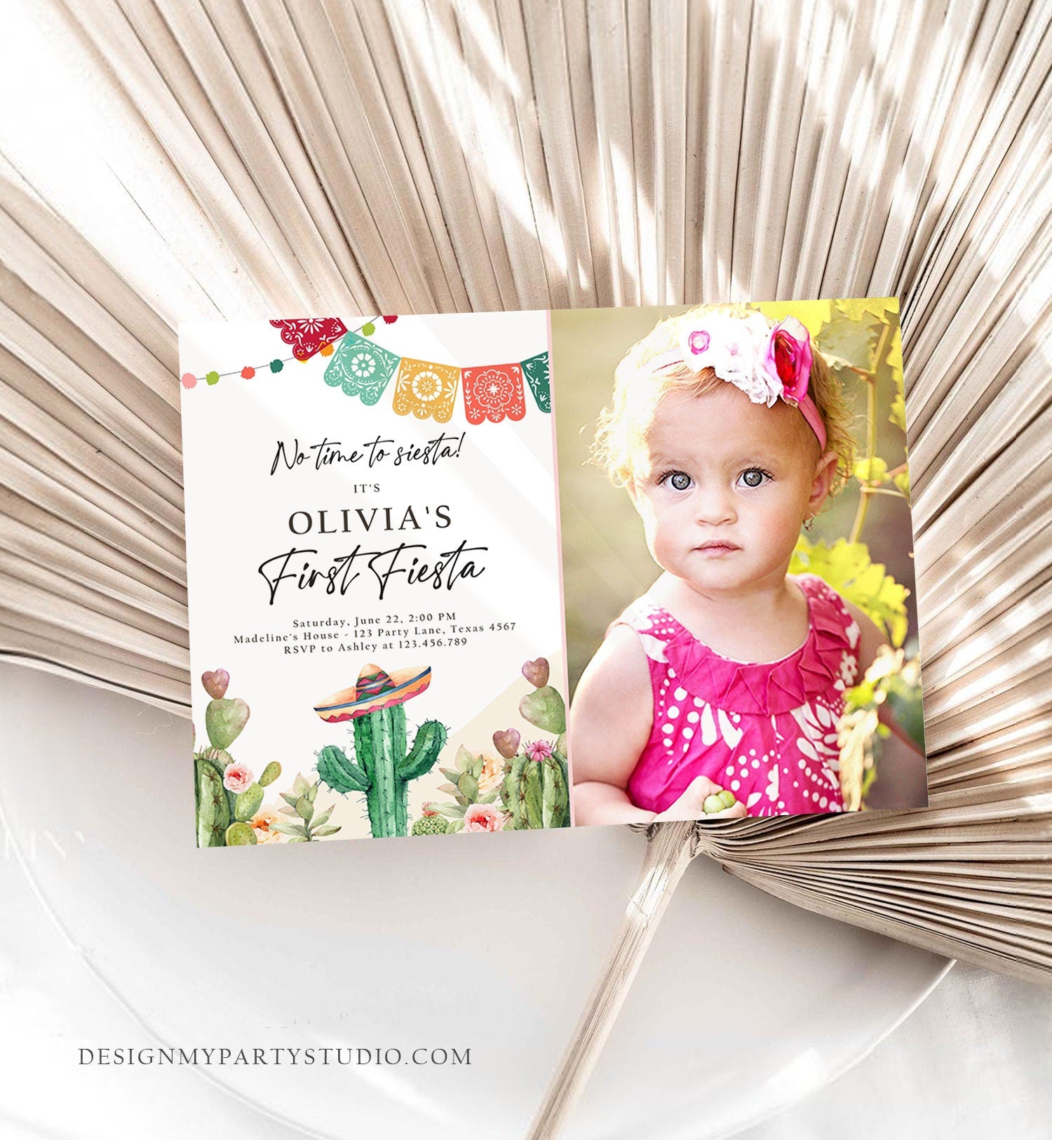 Editable Fiesta Invitation First Fiesta Birthday Mexican Cactus Succulent Desert Floral Girl Digital Download Evite Template Printable 0404