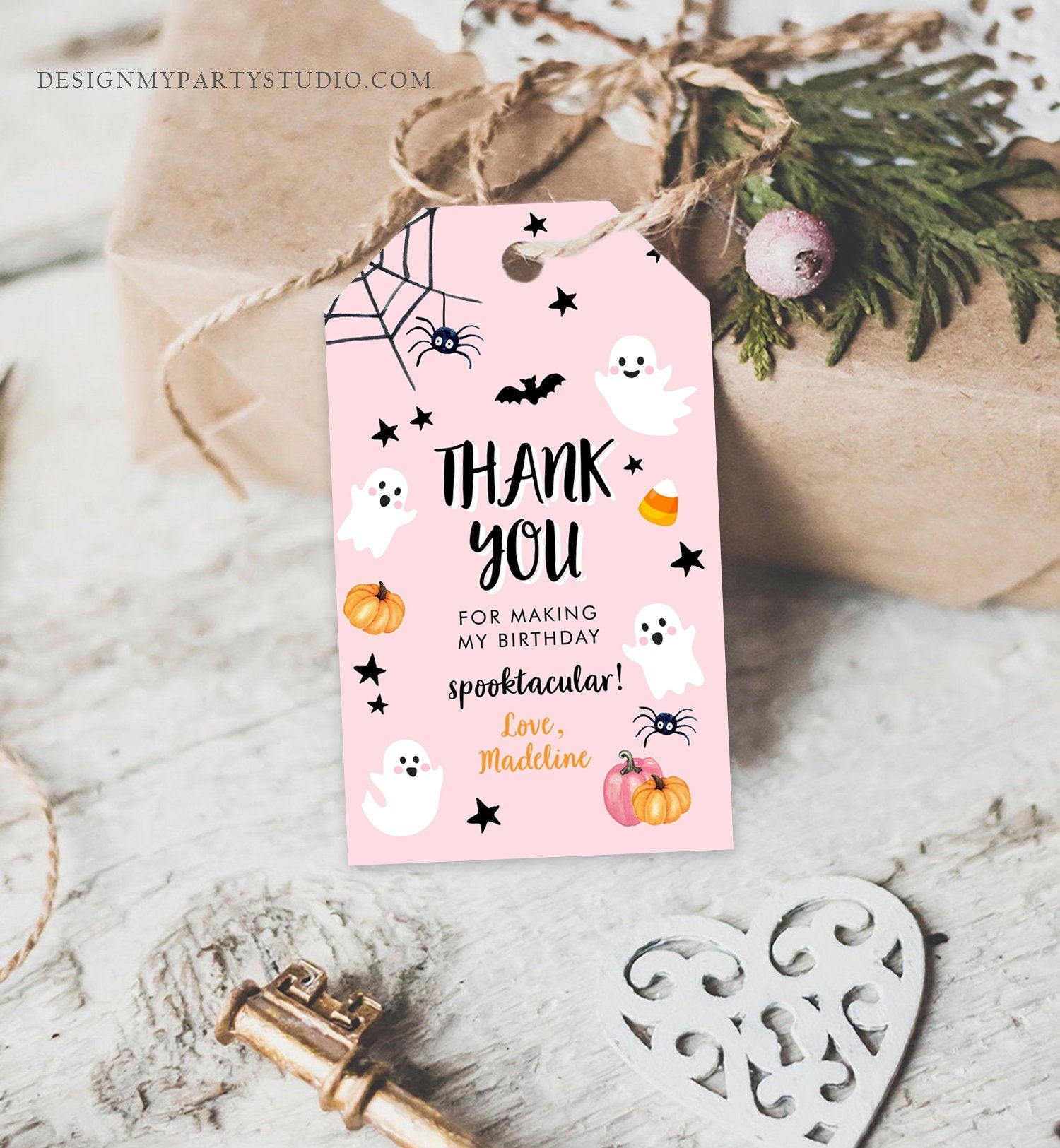 Editable Halloween Birthday Thank You Favor Tags Costume Party Girl Pink Spooktacular Ghost Party Download Printable Template Corjl 0418