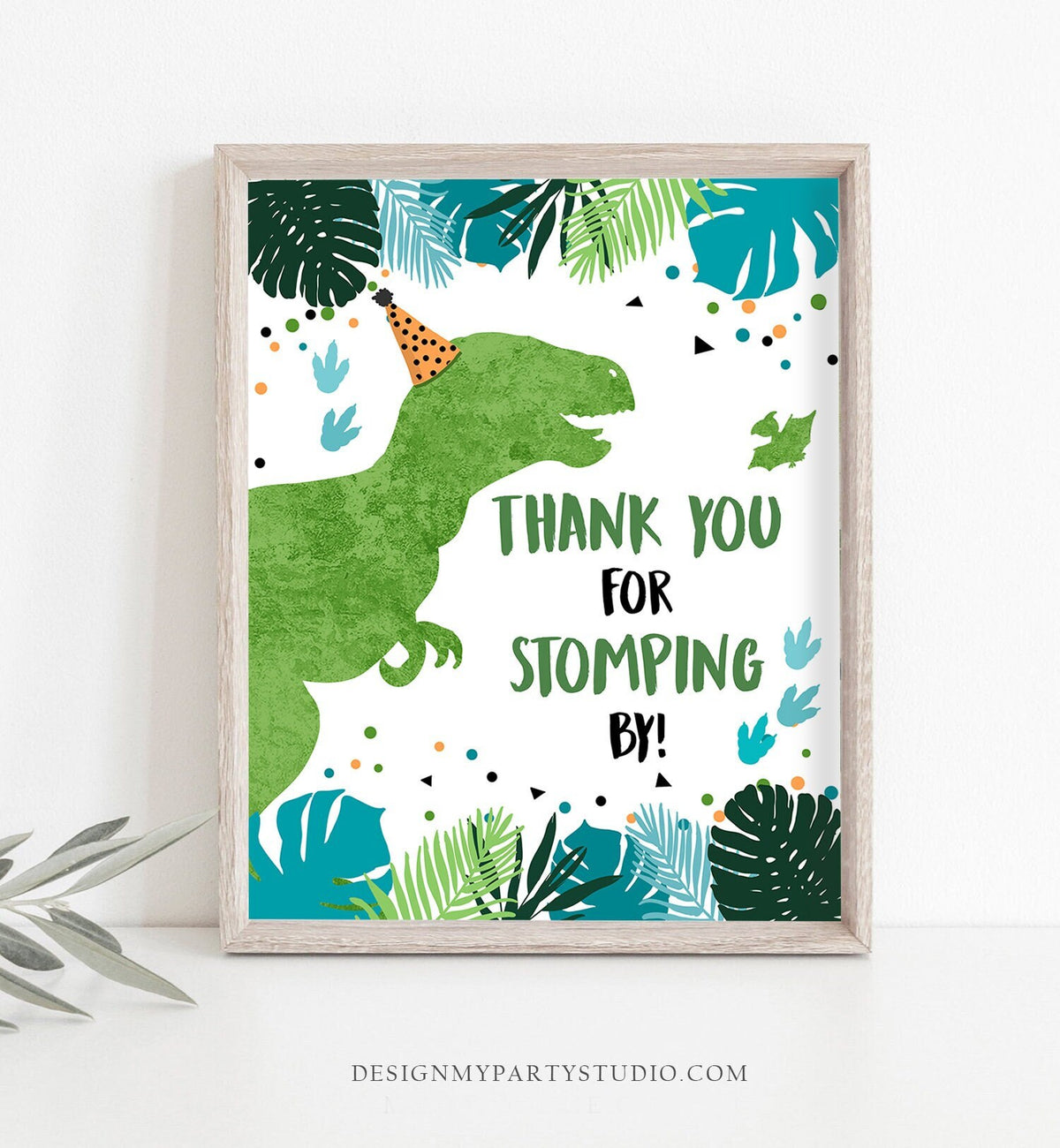 Thank You For Stoming By Dinosaur Sign Table Decor Prehistoric Party Boy Green Gold Favor Table Jungle Dino Party Sign T-Rex Printable 0389