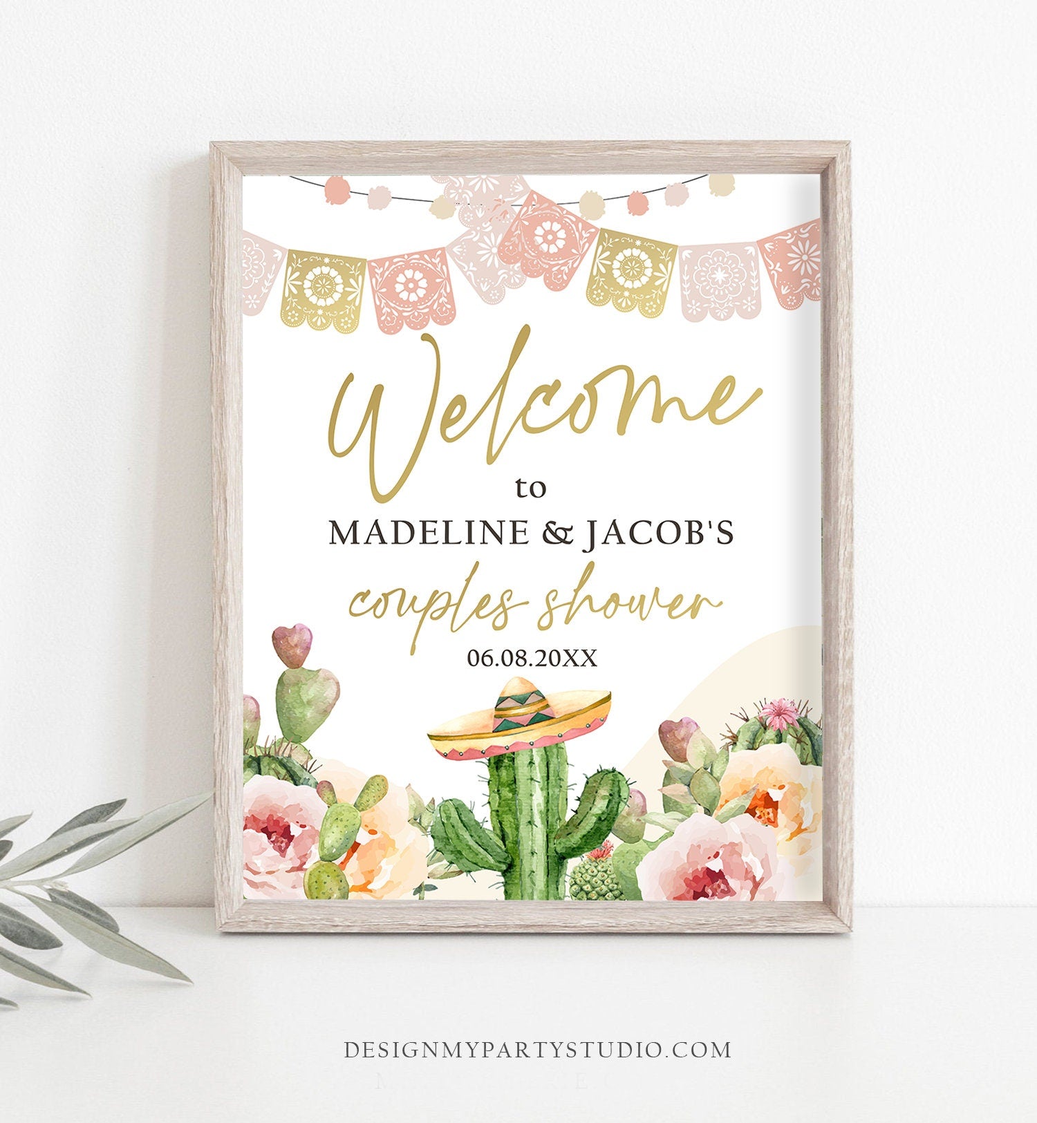 Editable Fiesta Cactus Welcome Sign Couples Shower Boho Welcome Mexican Succulent Taco Bout Love Succulent Corjl Template Printable 0419