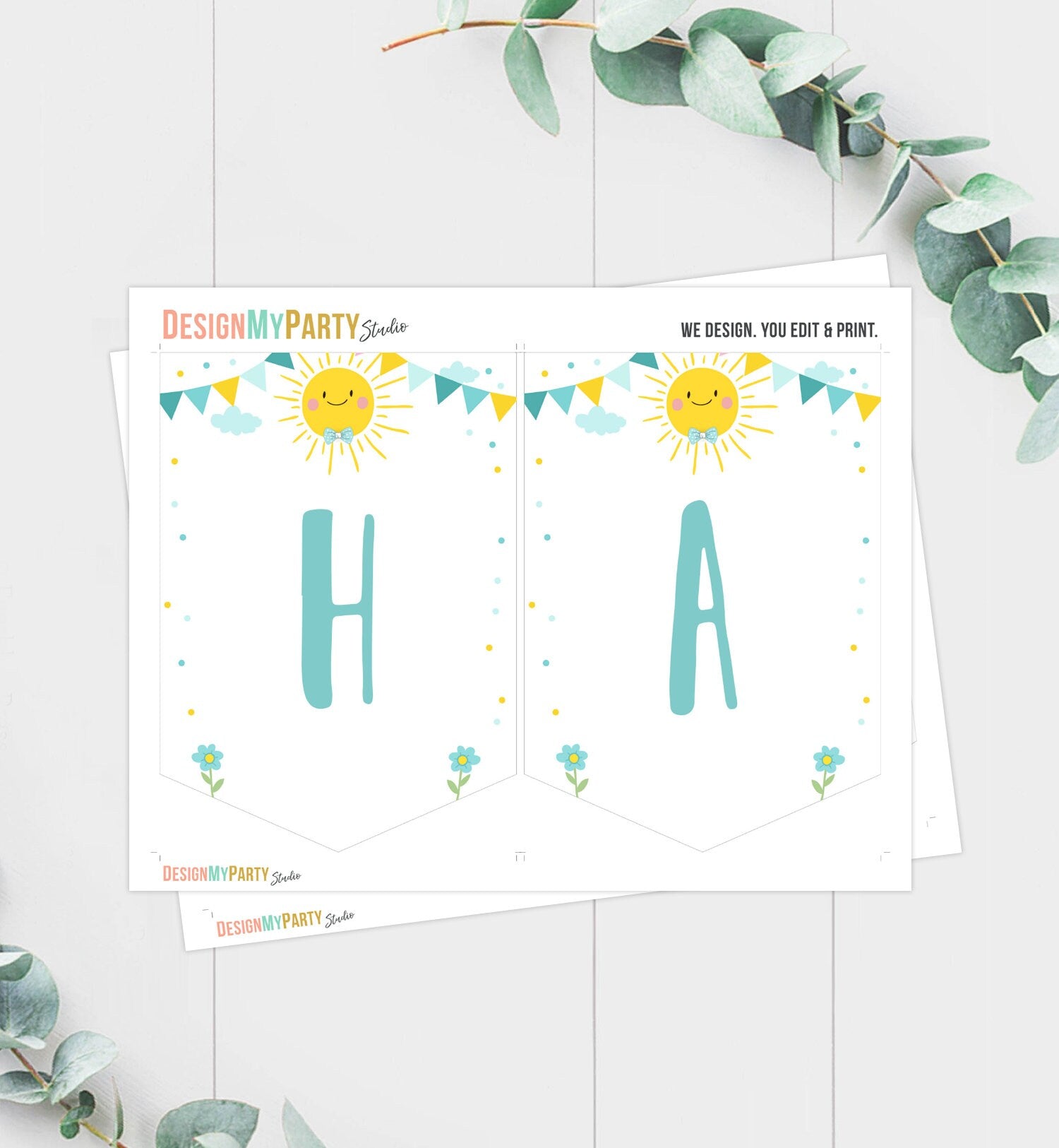 Little Sunshine Happy Birthday Banner Sunshine Banner Birthday Boy Blue Summer Party Decorations Instant download Printable Digital DIY 0141