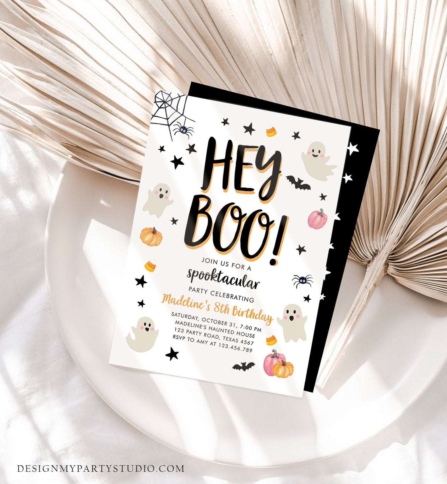 Editable Halloween Birthday Invitation Pink Ghost Costume Party Girl Pink Kids Spooktacular Spooky Digital Download Template Printable 0418