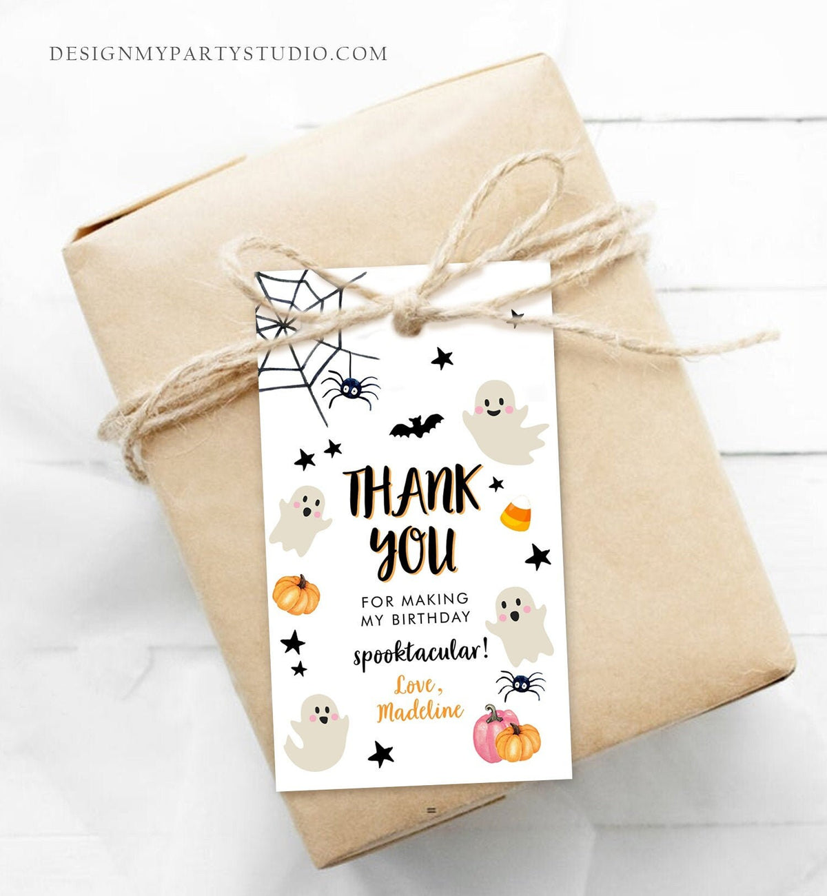 Editable Halloween Birthday Thank You Favor Tags Costume Party Girl Pink Spooktacular Ghost Party Download Printable Template Corjl 0418