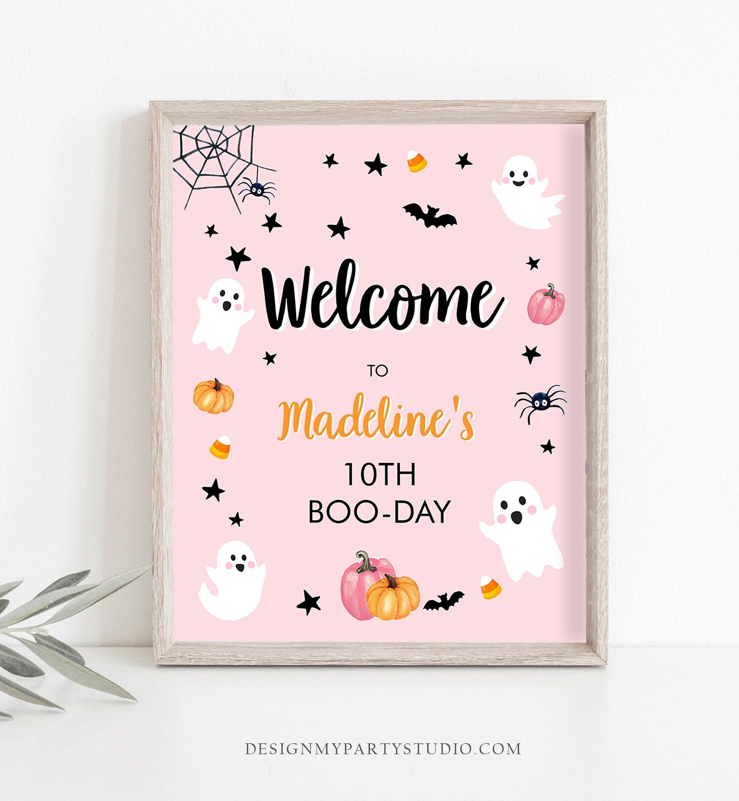 Editable Halloween Birthday Welcome Sign Halloween Party Welcome Halloween Birthday Pink Girl Costume Party Digital Template Printable 0418