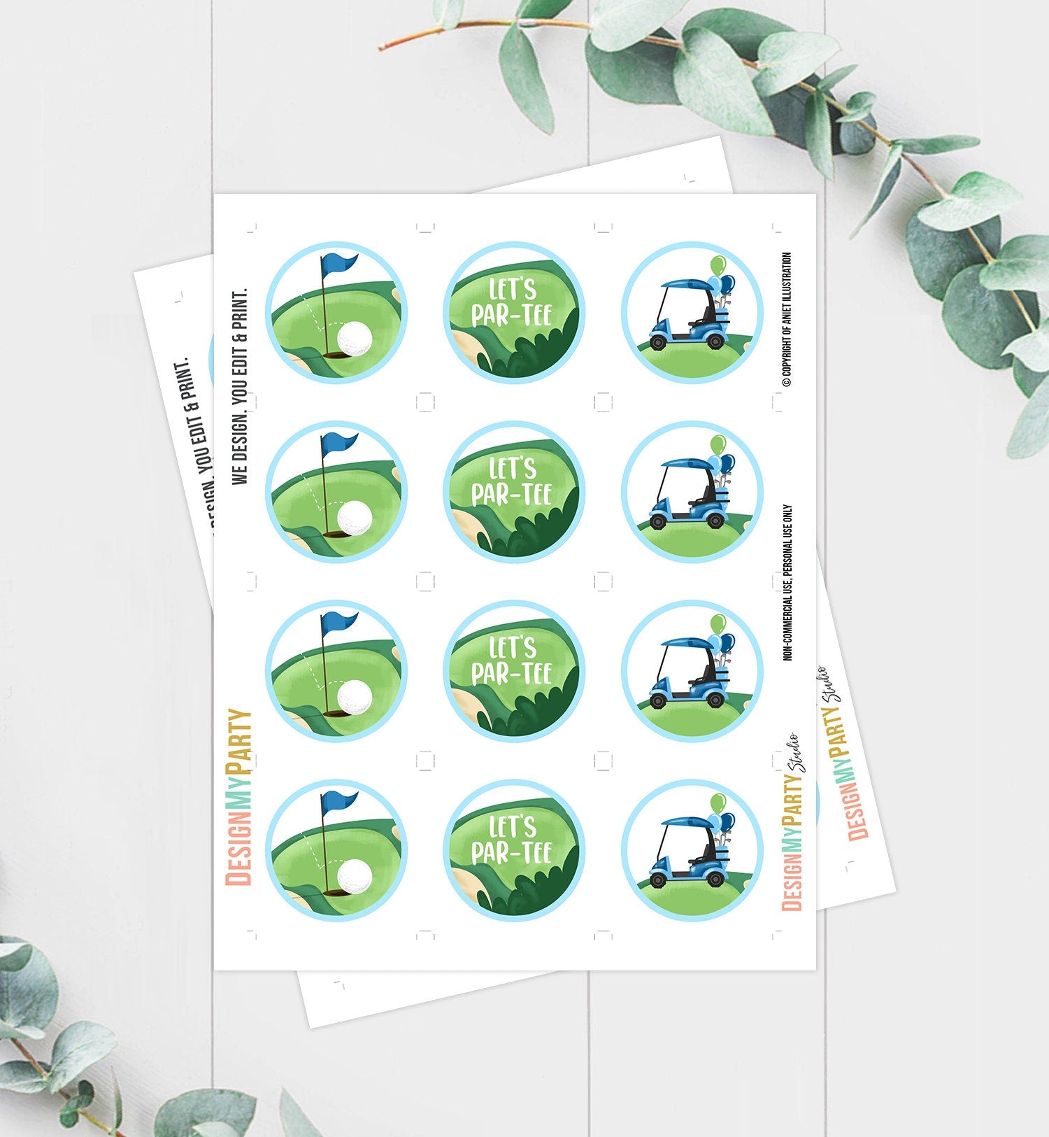 Golf Cupcake Toppers Golf Birthday Boy Hole in One Birthday Par-tee Favor Tags First Birthday Golfing Boy Download Digital Printable 0405