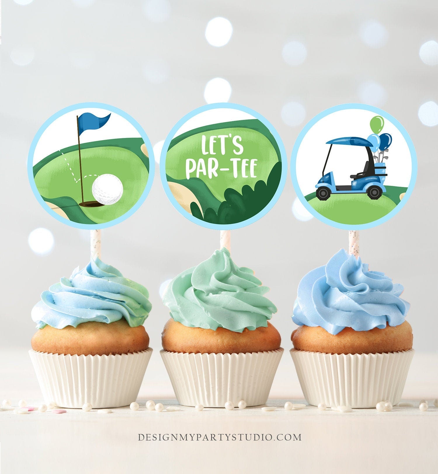 Golf Cupcake Toppers Golf Birthday Boy Hole in One Birthday Par-tee Favor Tags First Birthday Golfing Boy Download Digital Printable 0405