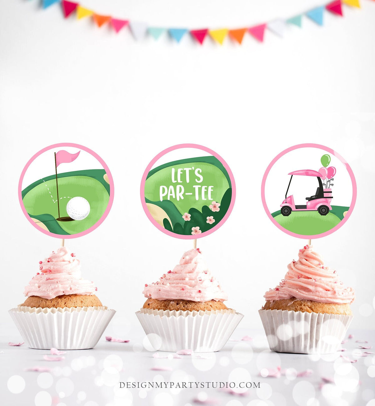 Golf Cupcake Toppers Golf Birthday Girl Hole in One Birthday Par-tee Favor Tags First Birthday Golfing Pink Download Digital PRINTABLE 0405