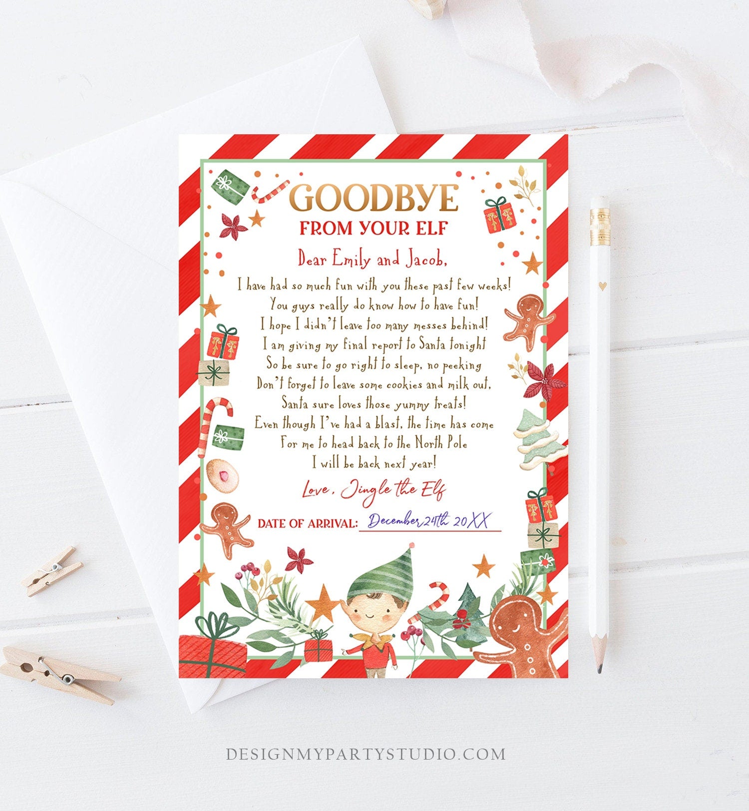 Editable Elf Goodbye Letter Departure Letter Christmas Goodbye to Your Elf Christmas Elf Letter Santa Claus Poem Printable Template 0358