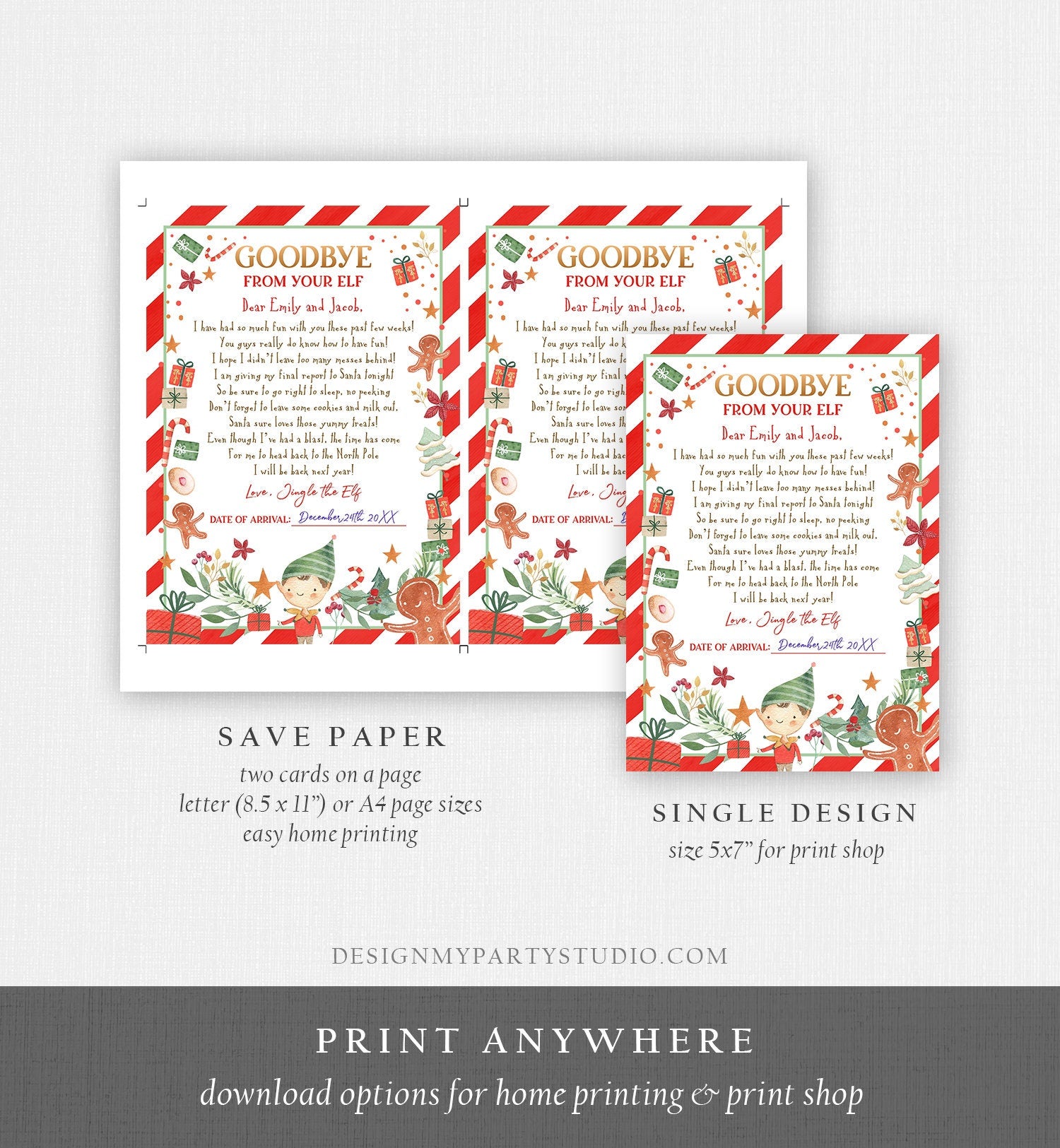 Editable Elf Goodbye Letter Departure Letter Christmas Goodbye to Your Elf Christmas Elf Letter Santa Claus Poem Printable Template 0358