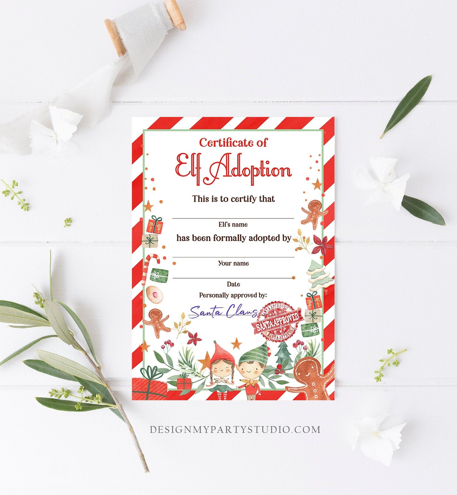 Editable Elf Adoption Certificate Adopt an Elf Letter Elf Activity Christmas Elf Certificate Santa North Pole Corjl Template Printable 0358