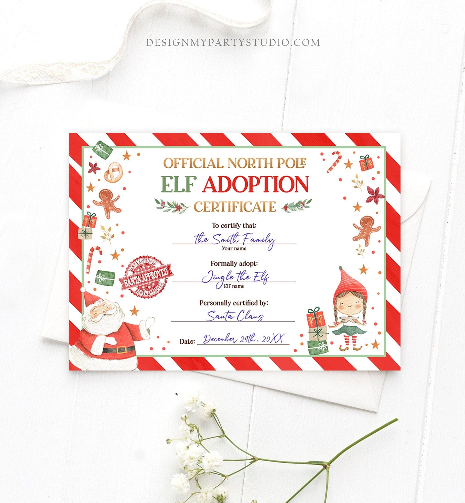 Editable Elf Adoption Certificate Adopt an Elf Letter Elf Activity Christmas Elf Certificate Santa North Pole Corjl Template Printable 0358