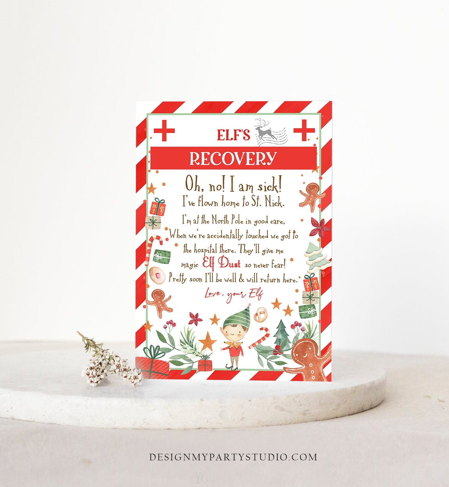 Editable Elf Recovery Letter If Touched and Lost Magic Elf Dust Elf Poem Girl I'm Sick Christmas Elf Xmas Decor Printable Template 0358