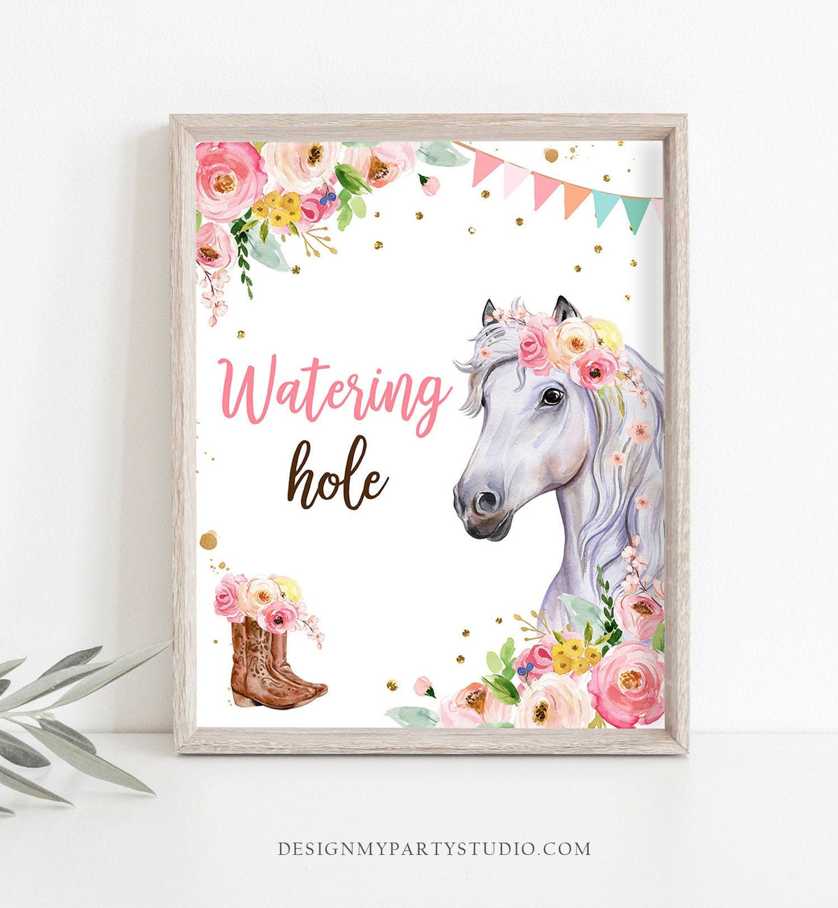 Watering Hole Birthday Sign Drink Table Decor Floral Horse Birthday Cowgirl Table Sign Pony Party Decorations Drinks Download Printable 0408