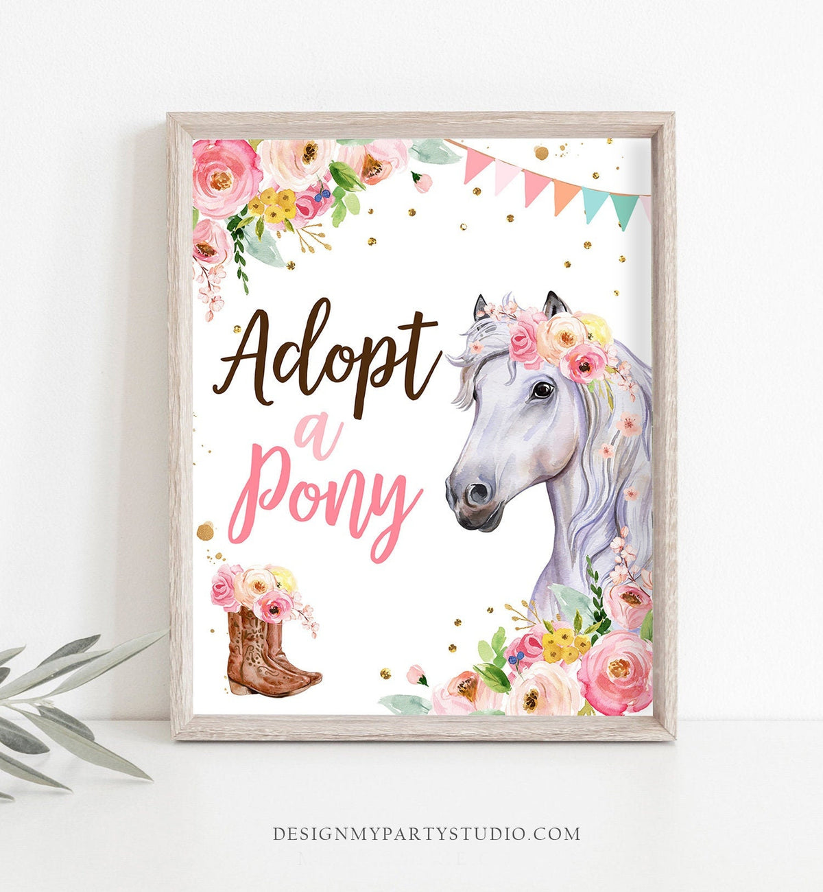 Adopt a Pony Sign Horse Party Sign Table Decor Floral Horse Birthday Cowgirl Horse Favors Farm Horseback Riding Pet Download Printable 0408