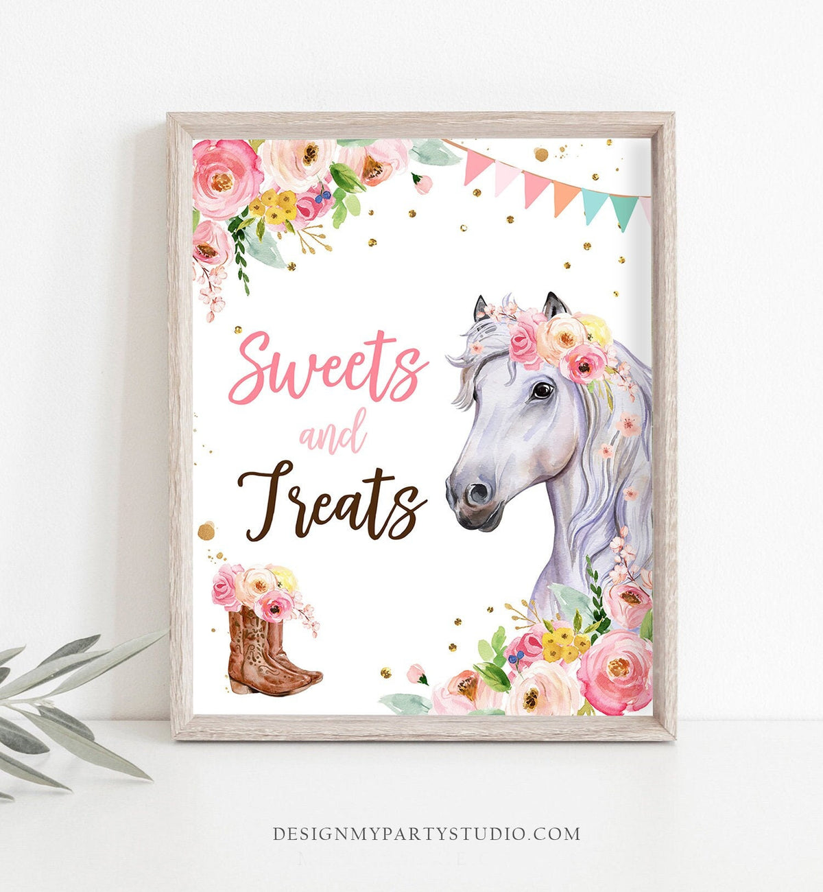 Sweets and Treats Sign Horse Party Sign Table Decor Floral Horse Birthday Cowgirl Horse Favors Farm Horseback Riding Download Printable 0408