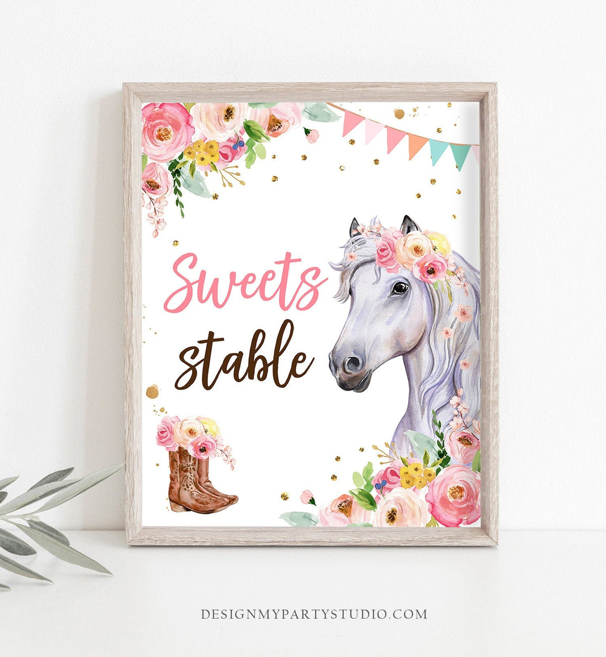 Sweets Stable Sign Horse Party Sign Table Decor Floral Horse Birthday Cowgirl Horse Favors Farm Horseback Riding Pet Download Printable 0408