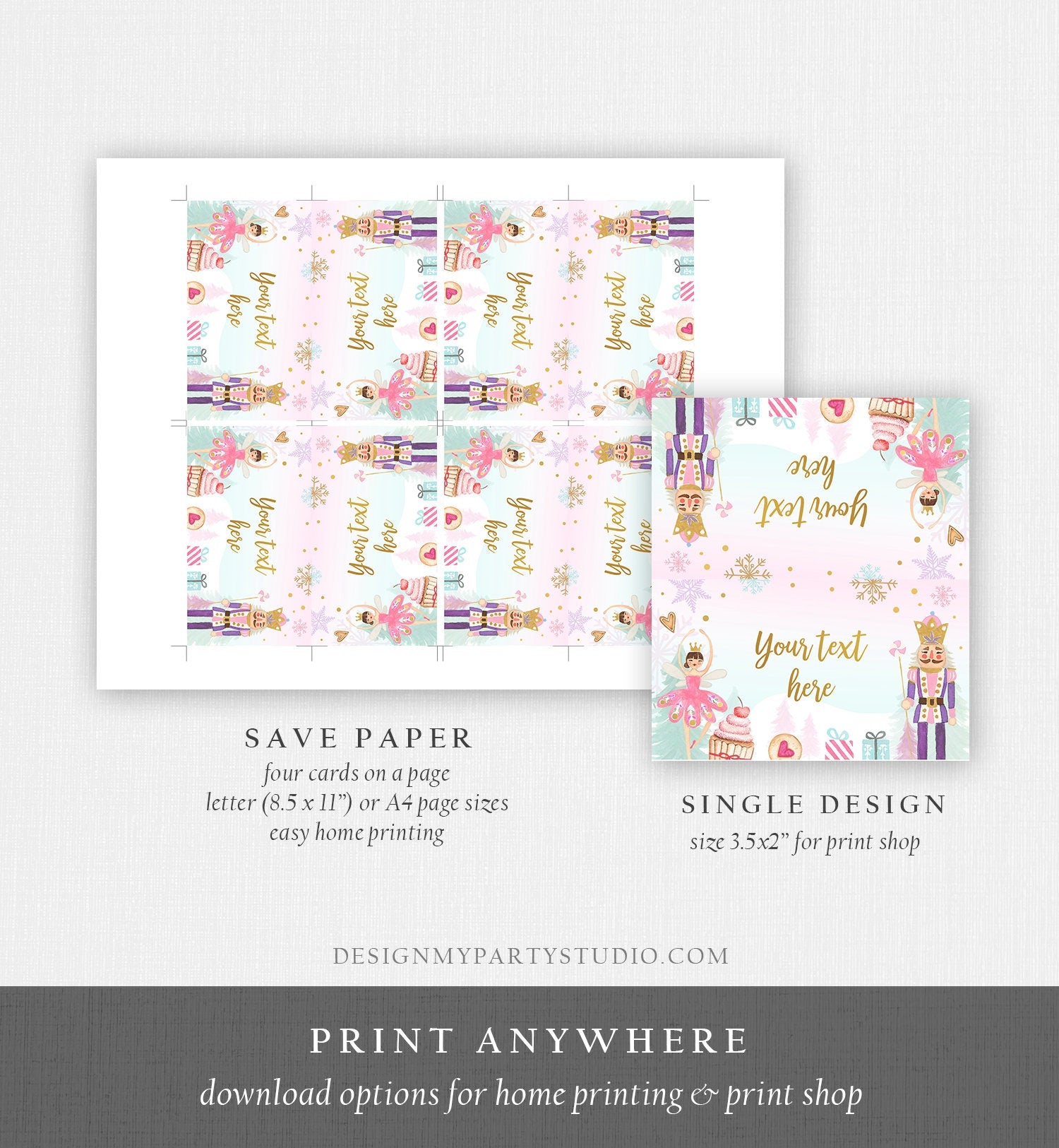 Editable Nutcracker Birthday Food Tent Cards Nutcracker Labels Girl Winter Party Place Cards Land of Sweets Printable Template Corjl 0352