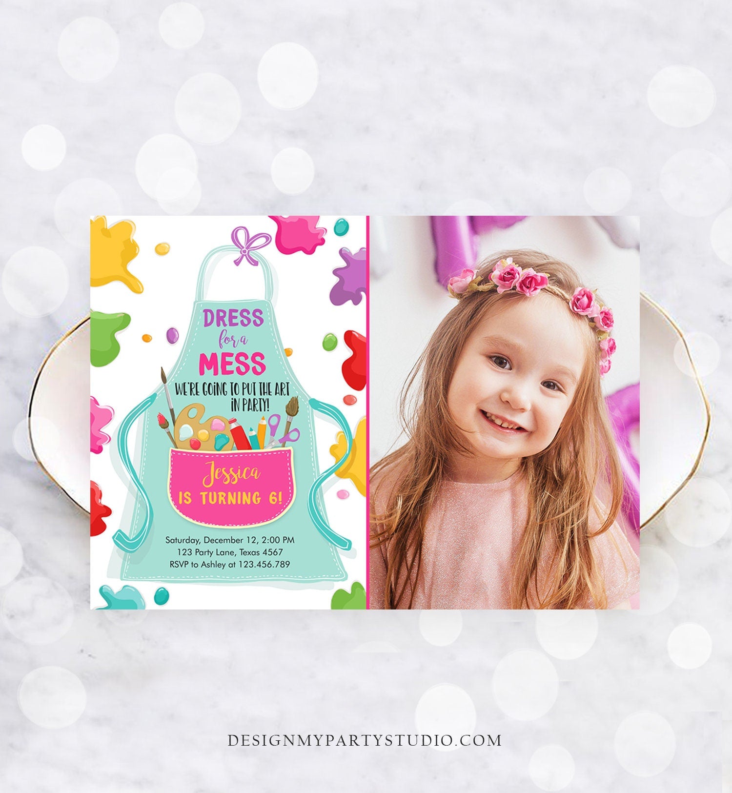 Editable Painting Party Invitation Art Party Birthday Invite Girl Pink Paint Craft Party Download Printable Template Digital Corjl 0319