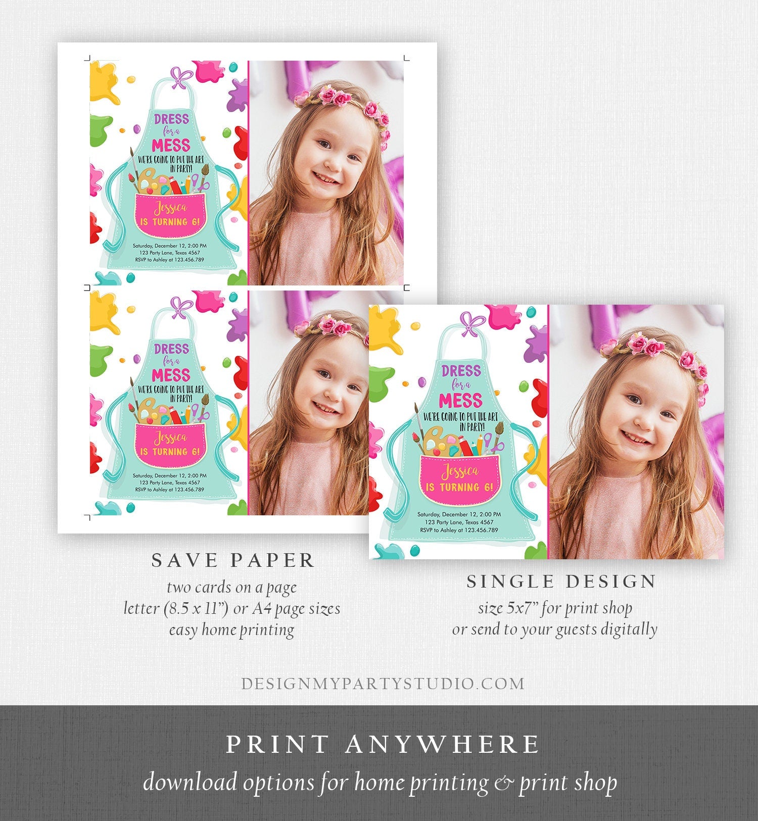 Editable Painting Party Invitation Art Party Birthday Invite Girl Pink Paint Craft Party Download Printable Template Digital Corjl 0319